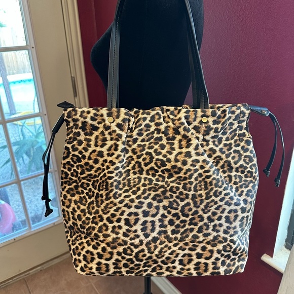 London Fog Leopard Print Tote Bag Zip Top Purse w/ Side Pulls Large - Picture 3 of 8